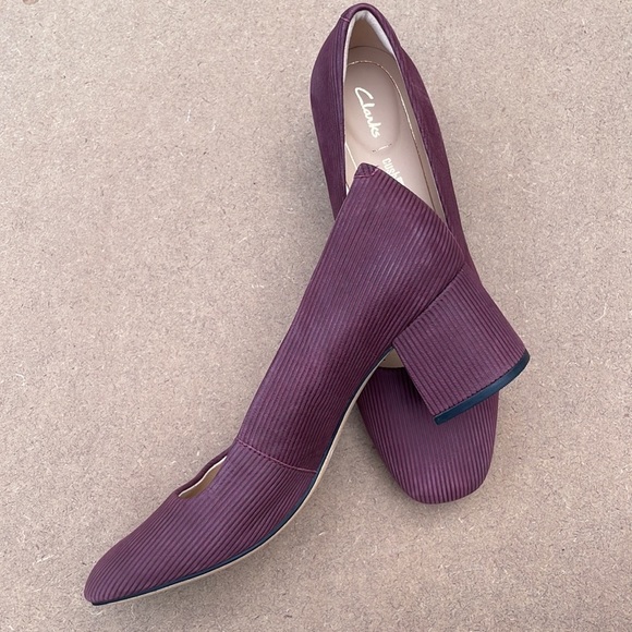 Clarks sheer Rose burgundy interest Square Toe Pumps Shoes - Picture 6 of 7